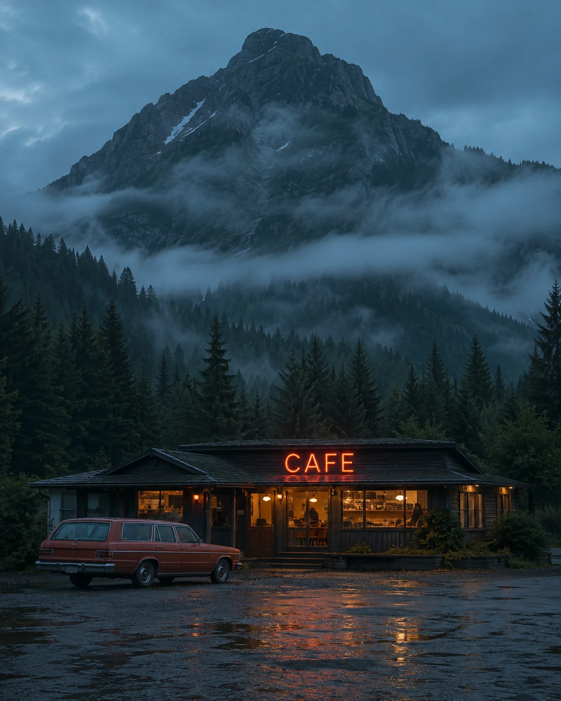 Last Cafe cinematic AI scene